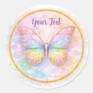Pastell-Regenbogen-Schmetterling-Traum Runder Aufkleber