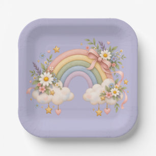 Pastell-Regenbogen-Schreibwaren Pappteller