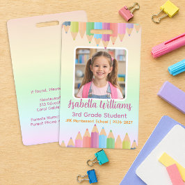 Pastell-Regenbogen-Schüler-Foto-ID-Ausweis Ausweis