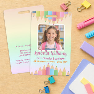 Pastell-Regenbogen-Schüler-Foto-ID-Ausweis Ausweis