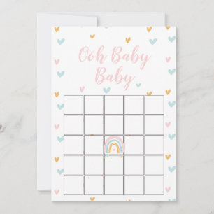 Pastell-Regenbogen-und-Herzen-Baby-Shower-Bingo-Ka Einladung
