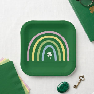 Pastell-Regenbogen und Kleeblatt St. Patrick's Day Pappteller