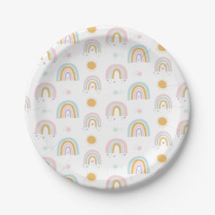 Pastell-Regenbögen und Sonnen Geburtstagsfeier Tel Pappteller