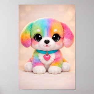 Pastell-Regenbogen-Welpen-Kawaii-Herz-Kunst Poster
