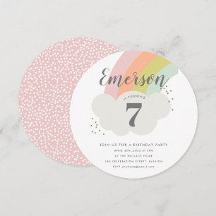 Pastell-Regenbogen-Wolken-Kindergeburtstagsfeier Einladung