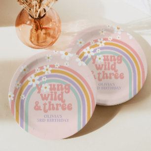 Pastell-Regenbogen Young Wild drei 3. Geburtstag Pappteller