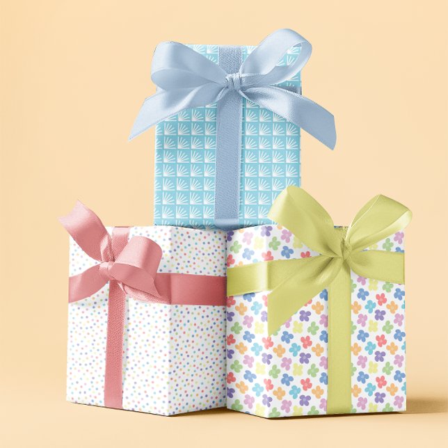 Pastell Regenbogenfeder blaues Set von 3 Geschenkpapier Set (Pastel rainbow spring light blue set of 3 wrapping paper sheets)