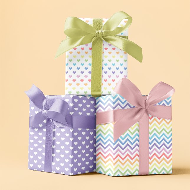 Pastell Regenbogenfeder Violett Set von 3 Geschenkpapier Set (Pastel rainbow spring violet set of 3 wrapping paper sheets)