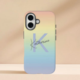 Pastell-Regenbogenverlauf-Monogramm iPhone 16 Hülle