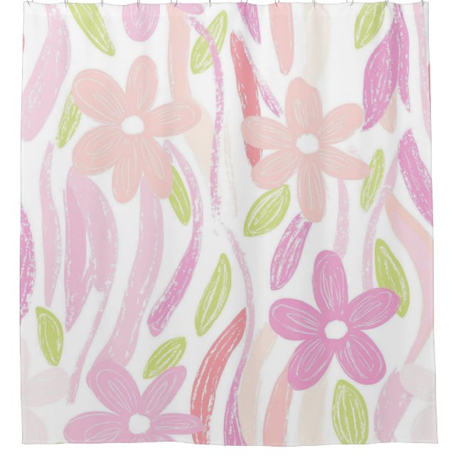 Pastell Retro Blumen (10) Duschvorhang (Vorderseite)