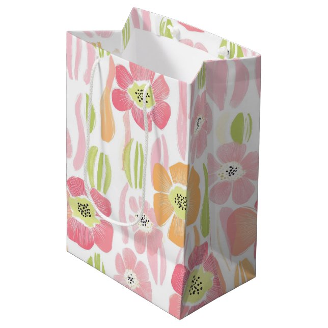 Pastell-Retro-Blumen (1) Mittlere Geschenktüte (Vorderseite Schrägansicht)