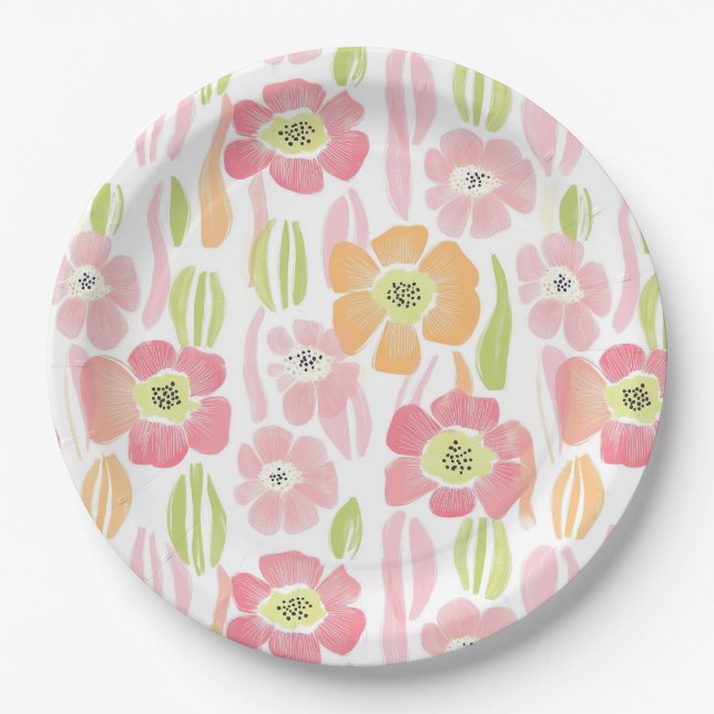 Pastell-Retro-Blumen (1) Pappteller (Vorderseite)