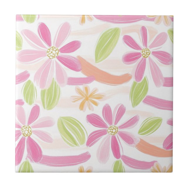 Pastell-Retro-Blumen (2) Fliese (Vorderseite)