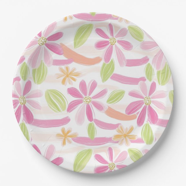 Pastell-Retro-Blumen (2) Pappteller (Vorderseite)