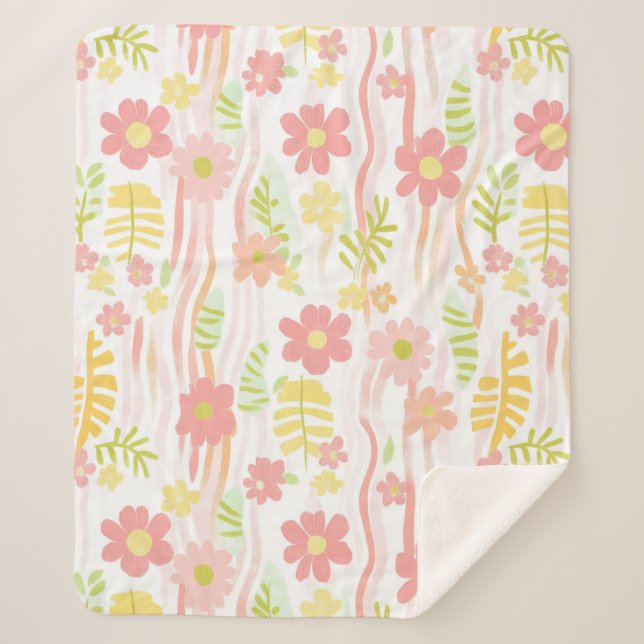 Pastell-Retro-Blumen (3) Sherpadecke (Vorderseite)