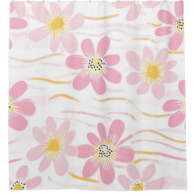 Pastell-Retro-Blumen (4) Duschvorhang (Vorderseite)