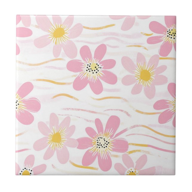 Pastell Retro Blumen (4) Fliese (Vorderseite)