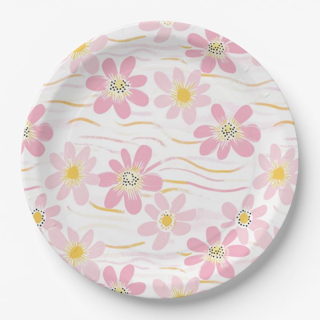 Pastell-Retro-Blumen (4) Pappteller (Vorderseite)
