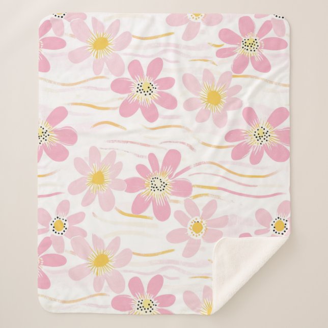 Pastell-Retro-Blumen (4) Sherpadecke (Vorderseite)
