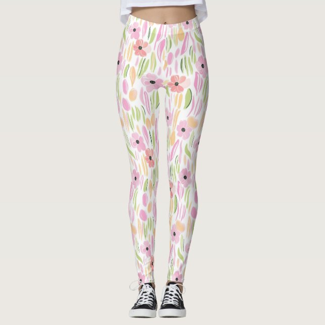 Pastell-Retro-Blumen (5) Leggings (Vorderseite)
