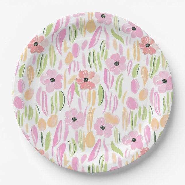 Pastell-Retro-Blumen (5) Pappteller (Vorderseite)