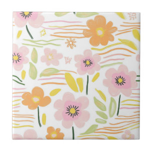 Pastell-Retro-Blumen (7) Fliese