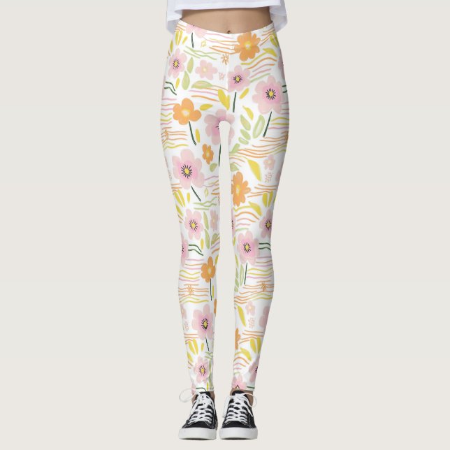 Pastell-Retro-Blumen (7) Leggings (Vorderseite)