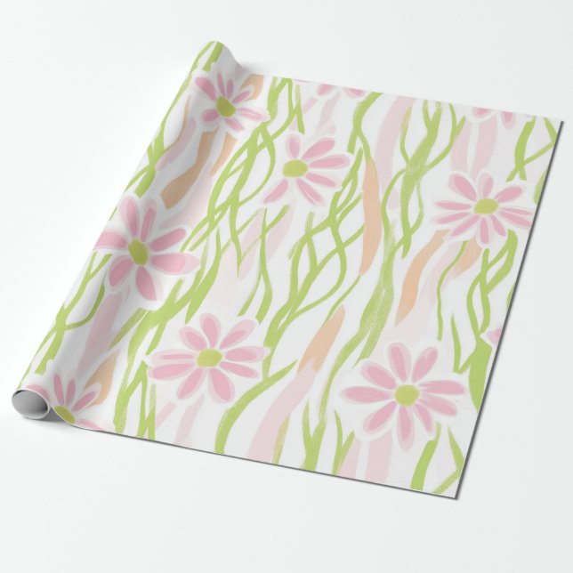Pastell-Retro-Blumen (8) Geschenkpapier (Ungerollt)