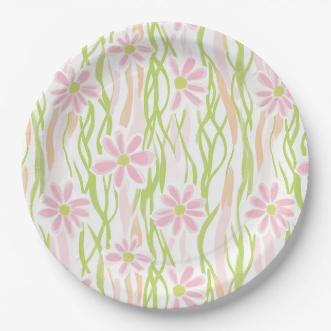 Pastell-Retro-Blumen (8) Pappteller (Vorderseite)