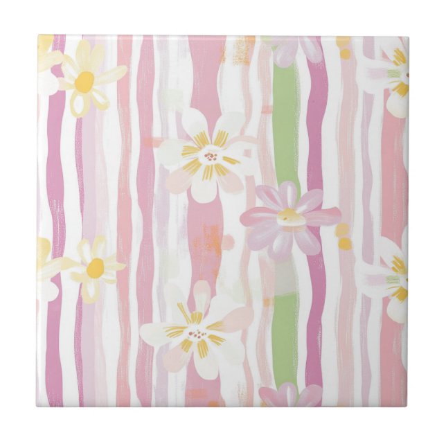Pastell Retro Blumen (9) Fliese (Vorderseite)