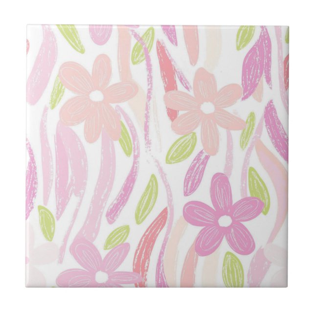 Pastell-Retro-Blumenmuster (10) Fliese (Vorderseite)