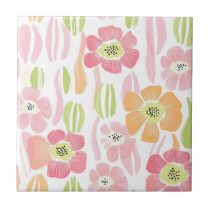 Pastell-Retro-Blumenmuster (1) Fliese