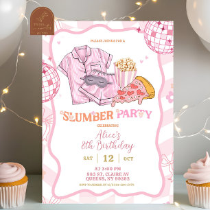 Pastell-Retro-Pyjama-Party Mädchen-Geburtstag Einladung