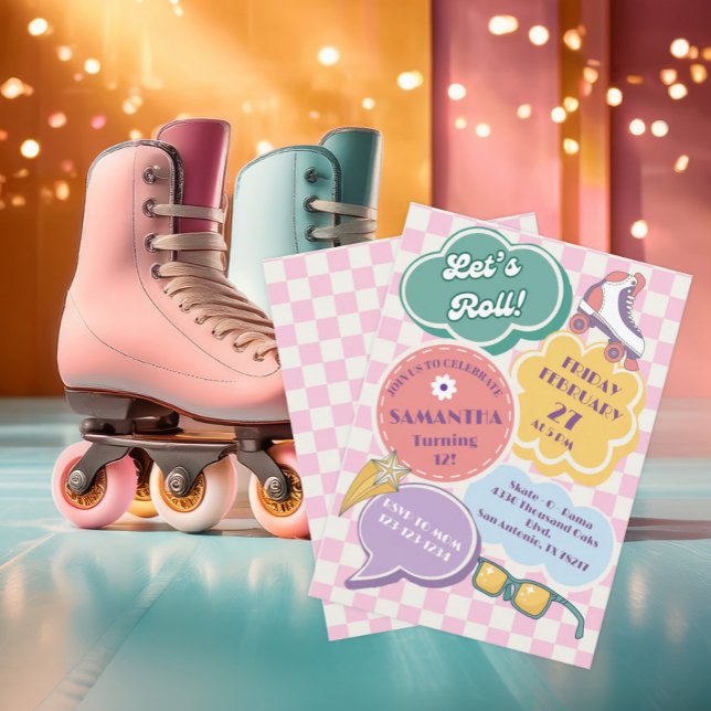 Pastell-Retro-Rollschuhparty-Einladung (Von Creator hochgeladen)