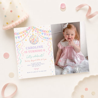 Pastell-Retro-Whimsical-Disco-Birthday-Foto Einladung