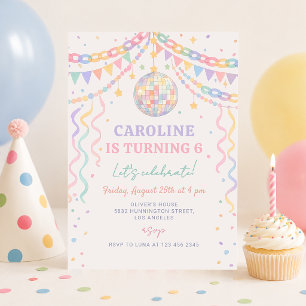 Pastell-Retro-Whimsical-Disco-Girlande Geburtstag Einladung