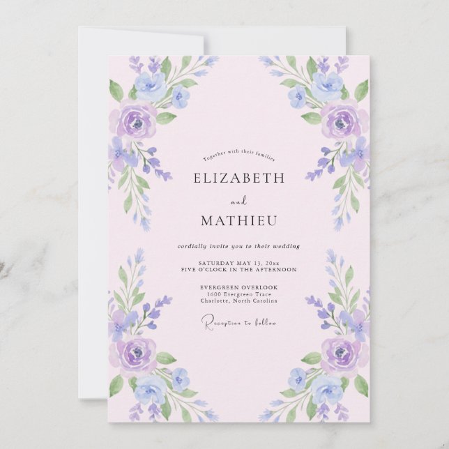Pastell-Rosa-Blatt-Hochzeit Einladung (Vorderseite)