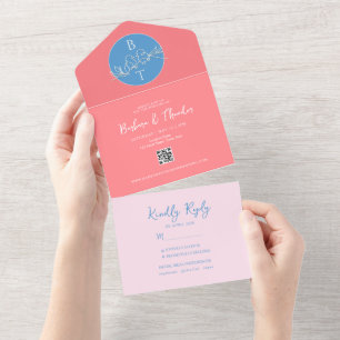 Pastell-Rosa-Blau-Hochzeits-Einladung All In One Einladung