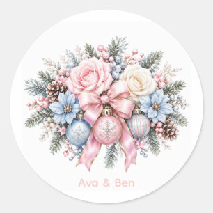 Pastell-Rosa-Blau-Weihnachtshochzeit  Runder Aufkleber