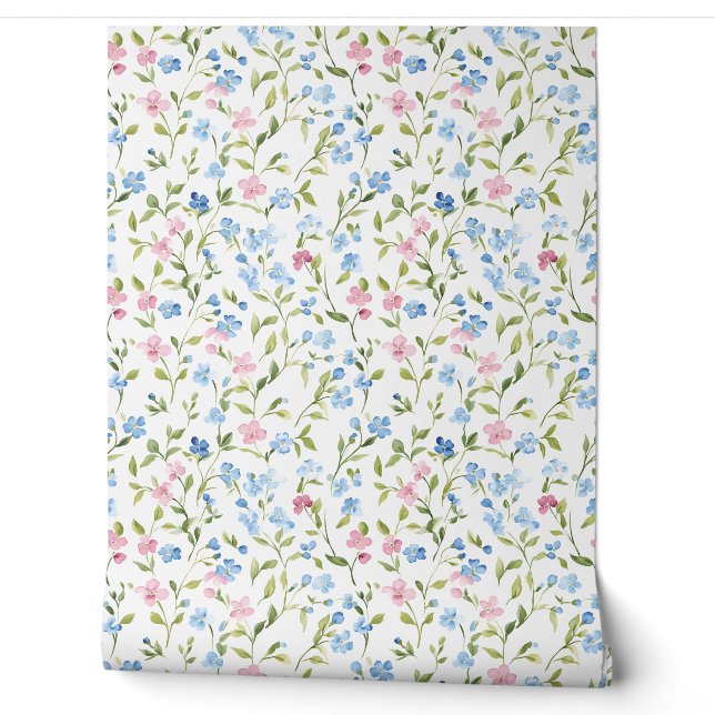 Pastell-Rosa-Blau-Wildblumenmuster Tapete (Abrollen)
