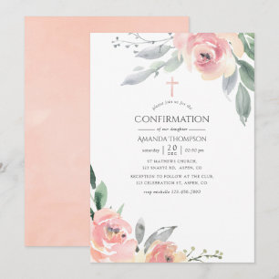 Pastell-Rosa-Blumen-Konfirmation Einladung