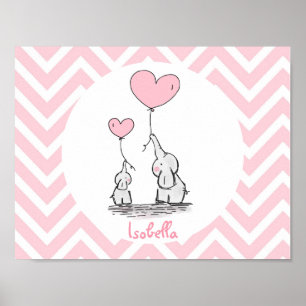 Pastell Rosa Elefant Personalisiert Baby Mädchen Poster