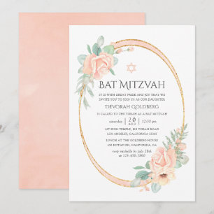 Pastell-Rosa-Floral geometrische Bat Mitzwa Einladung