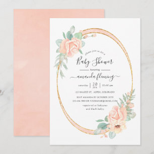 Pastell-Rosa Florale Geometrische Babyparty Einladung