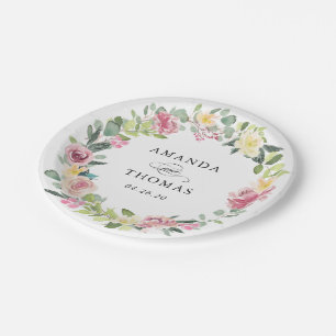 Pastell-Rosa Florale Hochzeitspapierplatten Pappteller
