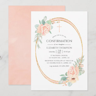 Pastell-Rosa Geometrische Florale Konfirmation Einladung