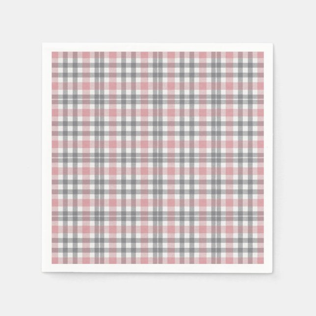 Pastell-Rosa Grau Weiß Karomuster Serviette (Vorderseite)