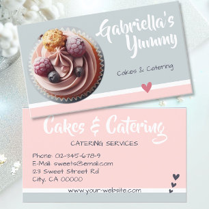 Pastell Rosa Grauer Cupcake-Kuchen-Foto-Vorlage Sü Visitenkarte