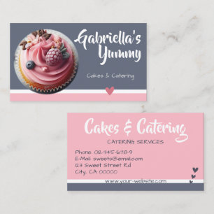 Pastell Rosa Grauer Cupcake-Kuchen-Fotovorlage Süß Visitenkarte