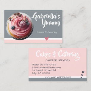 Pastell Rosa Grauer Cupcake-Torten-Fotovorlage Süß Visitenkarte